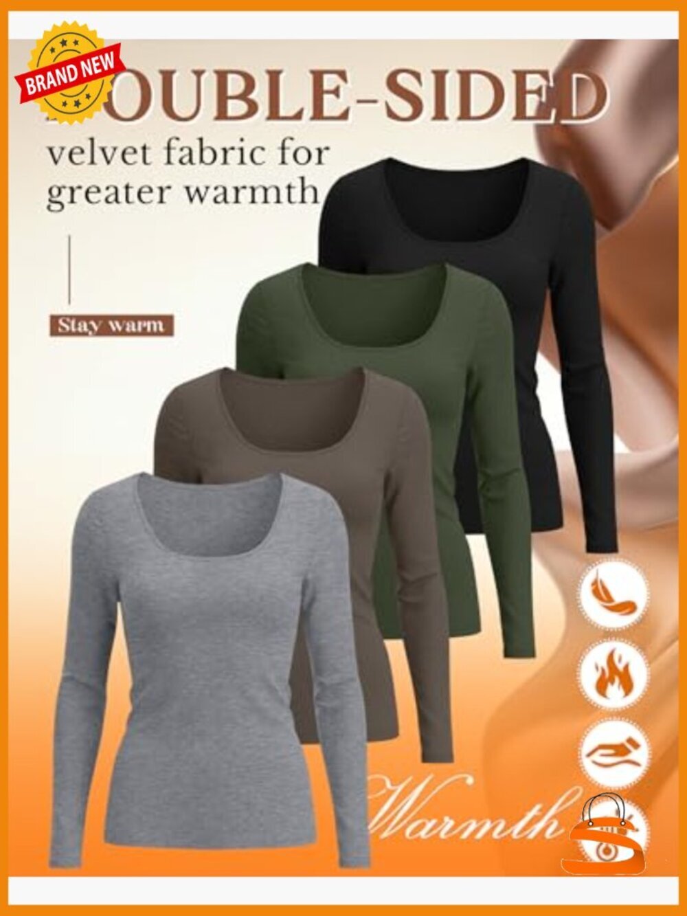 4 Pack Women's Fleece Lined Thermal Tops Long Sleeve Scoop Neck Base Layer - Picture 3 of 7